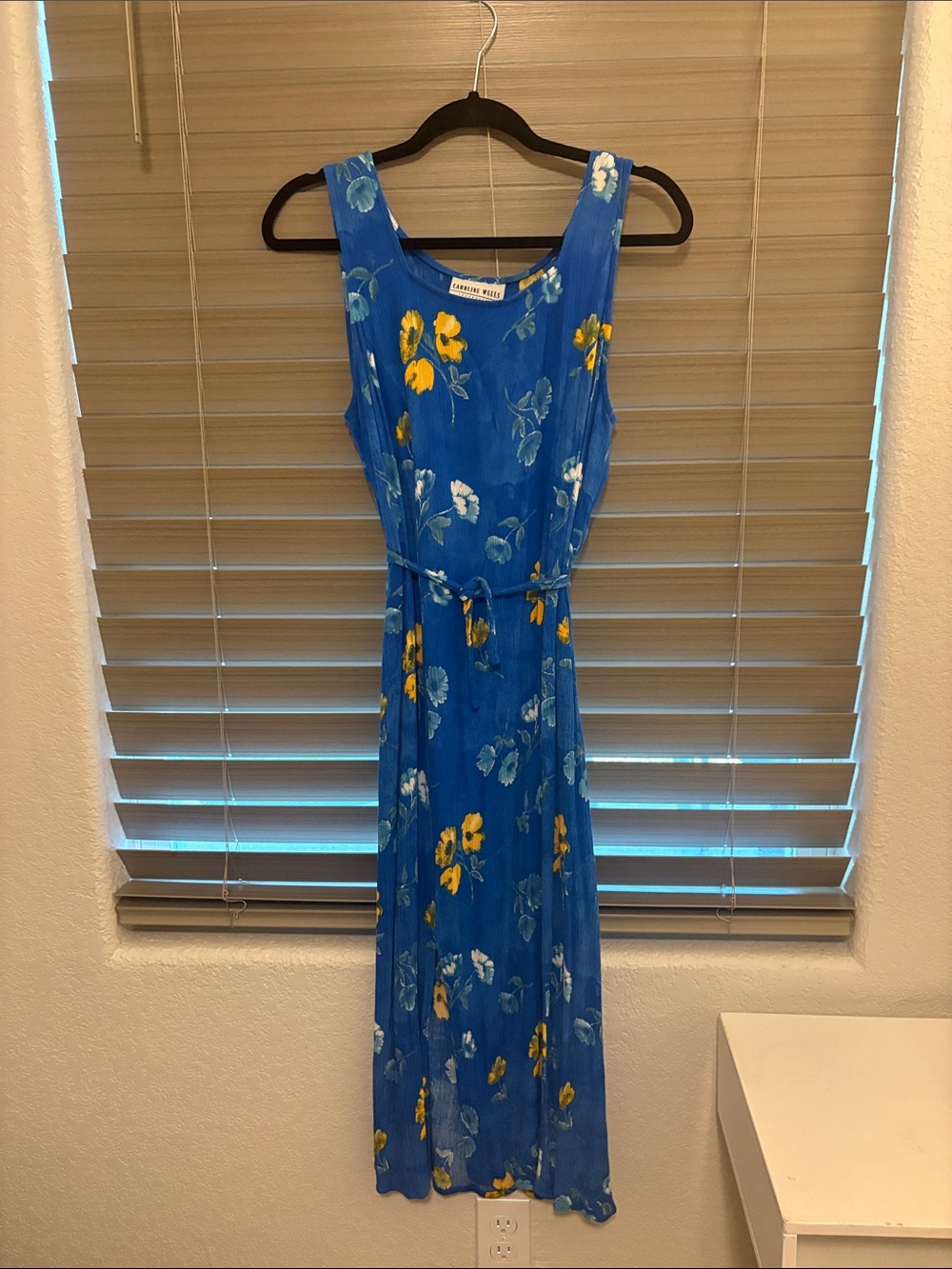 Vintage Sanctuary Blue Floral Sleeveless Maxi Dress with Yellow Accents